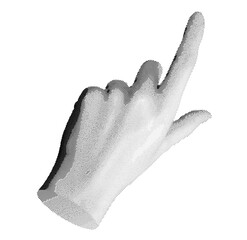 Index finger pointing gesture, indicating. Pointer forefinger. Halftone textured style vector isolated on white background.
