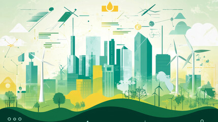 Obraz premium Infographic showing the rise of the green economy, with charts depicting the growth of renewable energy, sustainable industries, and eco-friendly businesses
