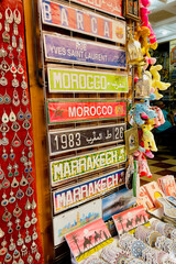 Cool Handmade souvenirs in the street markets of Marrakech, Morocco.