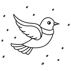 Enchanting Vector Illustration of a Bird Flying Over a Snowy Forest Under a Blanket of Snowflakes





