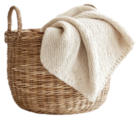Woven rattan basket clothing knitwear apparel.