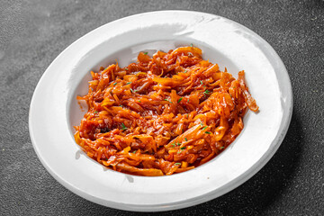 suerkraut cabbage braised vegetable dish fresh delicious gourmet food background on the table rustick food top view copy space vegetarian and vegan food