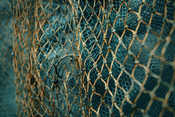 close up horizontal detailed image of fishing nets