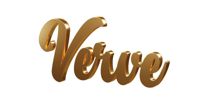 Luxury 3D gold text "Verve" on transparent background. Three dimensional Realistic script letters for logotype, symbol, signage, message etc.