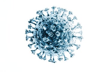 Microscopic view of a spherical virus with spike proteins, highly detailed with intricate textures