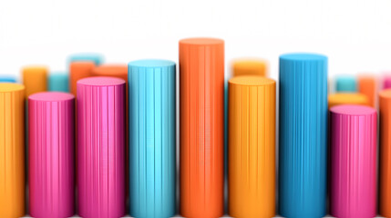 A row of colorful cylinders arranged in a line. The colors are pink, orange, yellow, and green