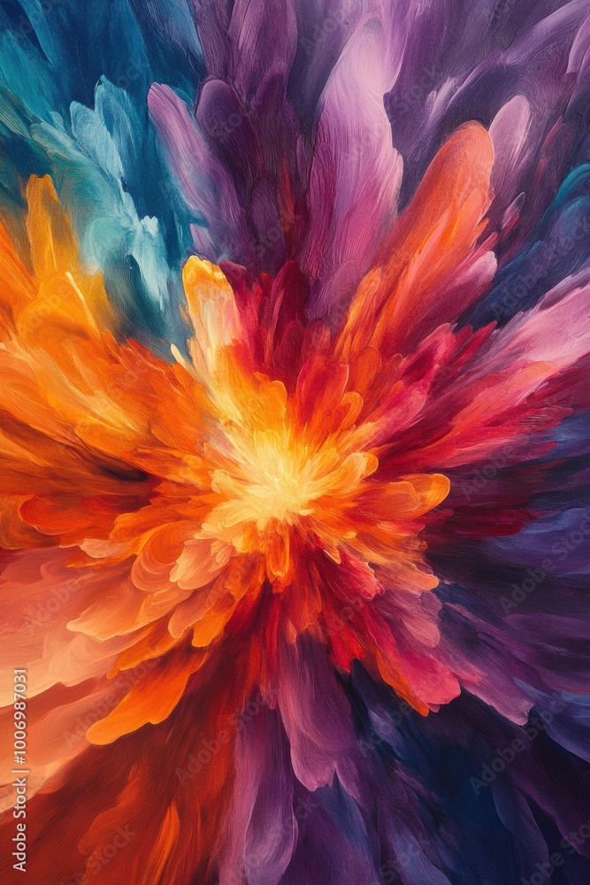 Poster vibrant and dynamic wallpaper with a unique textured design, featuring colorful abstract shapes in r