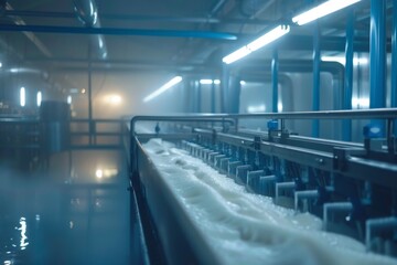 Obraz premium Milk processing plant flow pasteurization units for milk safety