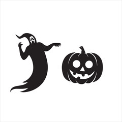 Halloween vector, and Jack-o'-lantern, Ghost, Bat, Black Cat, Spider Web, Witch Hat, Moon and Stars, Skeleton, Vampire, Zombie