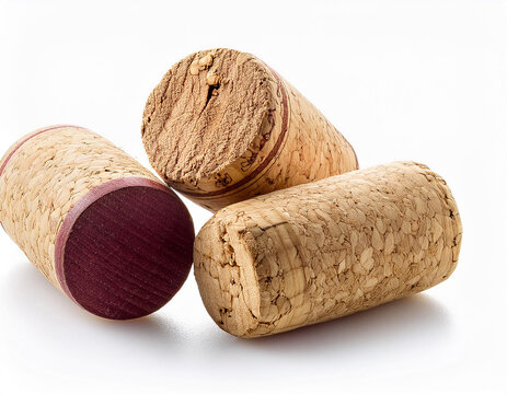 Corchos de vino aislados en fondo blanco