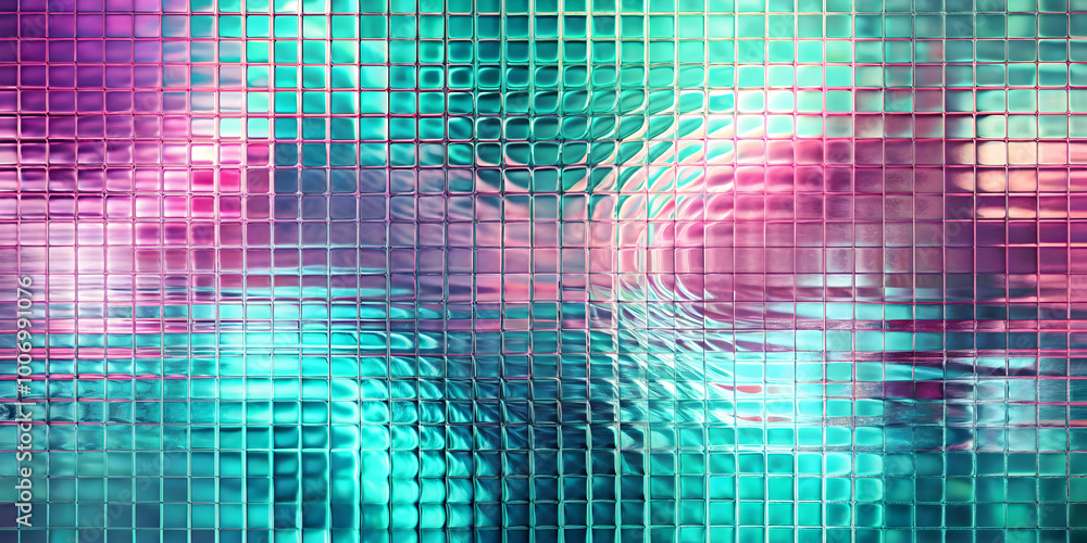 Poster neon grid: abstract psychedelic mosaic pattern