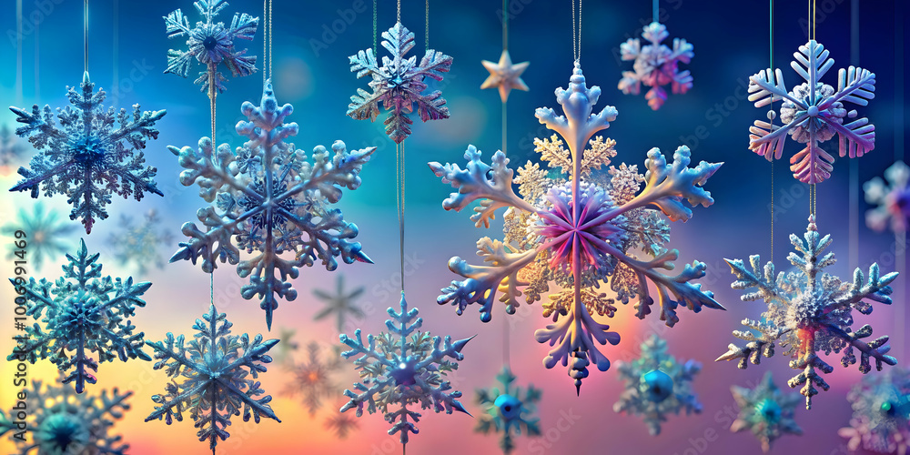 Poster snowflake symphony: delicate snowflakes dance in a captivating ballet, their intricate patterns illu