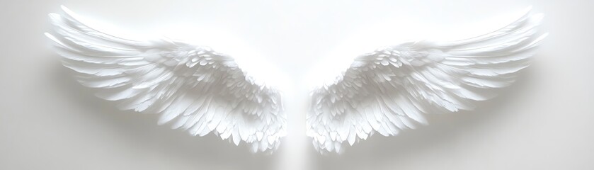 Obraz premium Beautiful white angel wings on a soft background, symbolizing purity, freedom, and spirituality in artistic design.