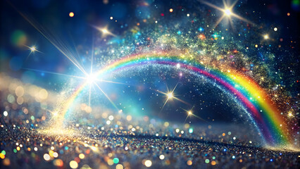 Obraz premium Cosmic Rainbow: A celestial tapestry of shimmering stardust and vibrant rainbow hues, illuminating the vast expanse of the cosmos with ethereal beauty. This mesmerizing image evokes a sense of wonder.