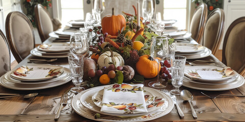 Fancy tablescape for thanksgiving day celebration.