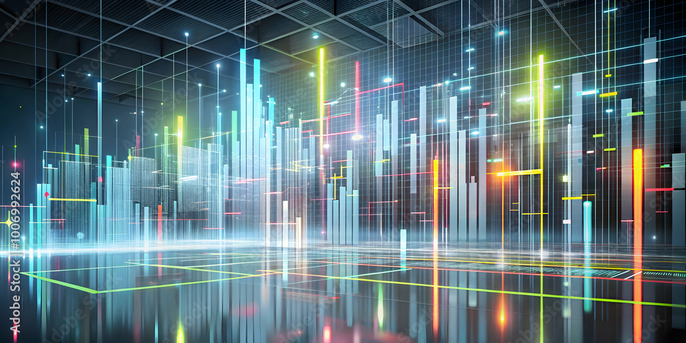 Poster digital cityscape: a mesmerizing abstract rendering of a futuristic cityscape, where vibrant neon li