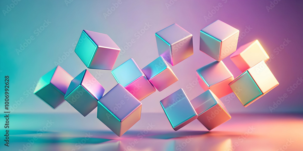 Poster floating cubes in neon hues: a captivating image showcasing the interplay of light and form. the vib
