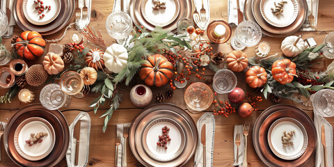 Fancy tablescape for thanksgiving day celebration.