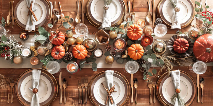 Fancy tablescape for thanksgiving day celebration.