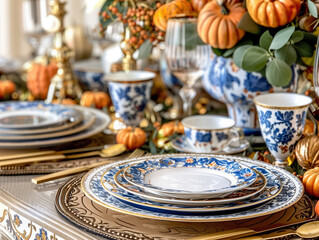 Fancy tablescape for thanksgiving day celebration.