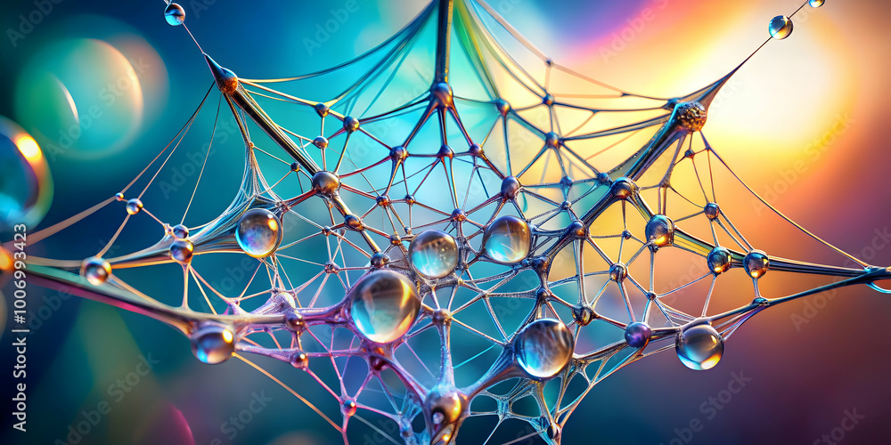 Poster abstract web of interconnectivity: a mesmerizing abstract image of a glistening web, adorned with ir