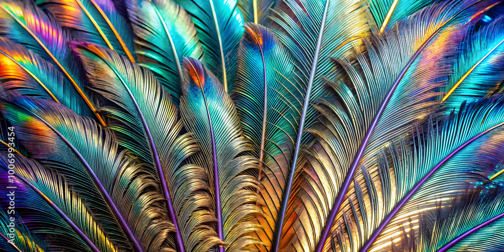 Aufkleber iridescent feathers abstract: a close-up of vibrant feathers, showcasing a mesmerizing array of irid