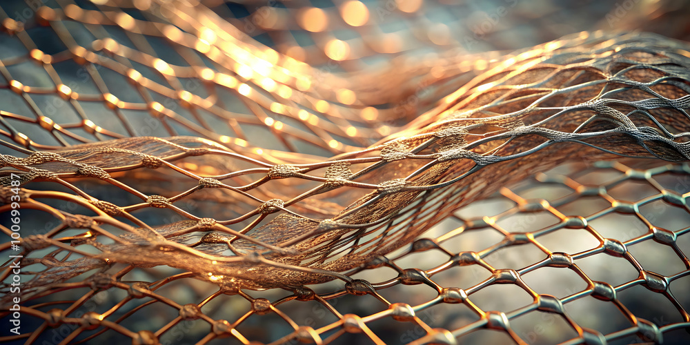 Poster golden netting abstract: intricate, shimmering bronze net texture, undulating in a mesmerizing, abst