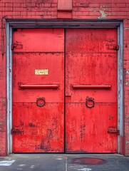 Two steel doors connected by a central frame, both swinging outward with horizontal push bars on each side. 