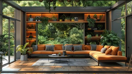 Interior of the living room in a box. 3D illustration