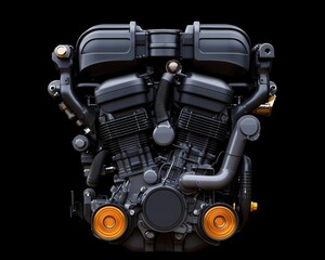 Cross-sectional view of a V8 engine, revealing combustion chambers and torque generation, V8 engine, power mechanics