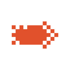 Obraz premium Pixelated red arrow. Button design isolated on white background. Vector pointing sign