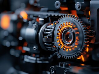 Fototapeta premium Engine valves and timing belt visualized as part of an animated combustion process, valve mechanics, precision engineering