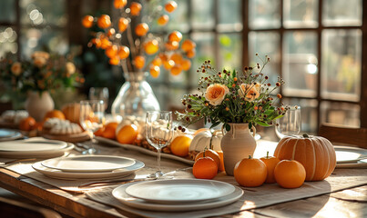 Fancy tablescape for thanksgiving day celebration.