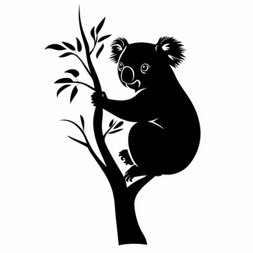 recommend clip art: Koala on a tree branch vector illustration silhouette on a white background