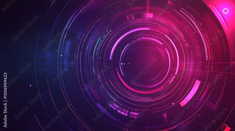 Poster abstract futuristic background with glowing neon circles.
