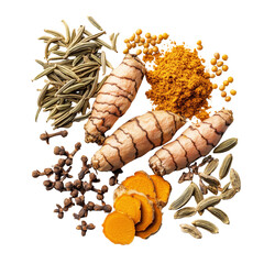 Assorted Spices with Turmeric Root and Cloves
