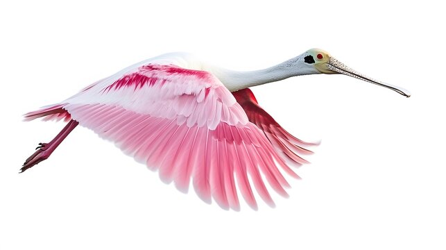 recommend clip art: Roseate Spoonbill Bird Flying on White Background, Photo Realistic, Wallpaper, Cover and Screen for Smartphone, PC, Laptop, 9:16 and 16:9 Format