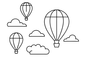 Stunning A Line Art Vector Illustration of Playful Hot Air Balloons in a Kaleidoscope of Colors Against a Scenic Background

