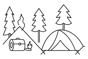Fototapeta premium Charming Vector Illustration of a Cozy Camping Scene with a Tent Nestled in the Woods Under Soft Moonlight 