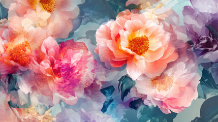 Vibrant and colorful floral patterns displaying blooming flowers against a dark backdrop
