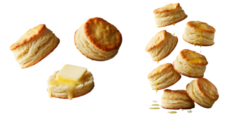 Fluffy Buttermilk Biscuits, Baked Bread, Breakfast Food, Butter, Light & Delicious, Isolated Transparent PNG Food Graphic