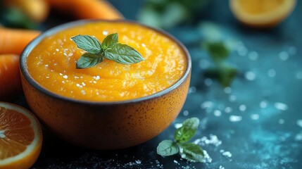 Carrot and Orange Soup with Mint Garnish