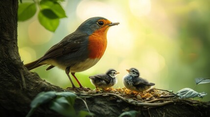 Fototapeta premium A bird parent searching for food to feed its chicks.