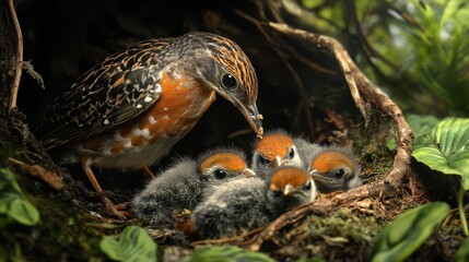 Obraz premium A bird parent searching for food to feed its chicks.