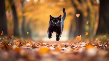 A black cat named Kitty enjoyed a playful walk in the countryside, exploring the outdoors and having a lot of fun.