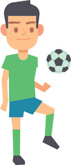 Football player play with soccer ball. Cartoon character