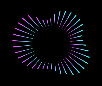Radial curve of neon equalizer sound wave isolated on black background. Editable stroke Vector illustration 
