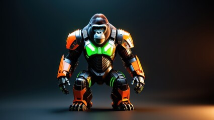 Naklejka premium A futuristic robotic gorilla with vibrant armor, showcasing a blend of technology and wildlife.