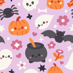 Seamless vector cozy pattern with vector halloween and magical elements. Cute background design.