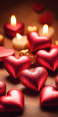 Obraz premium Decorative red hearts create a romantic atmosphere for special occasions or celebrations.